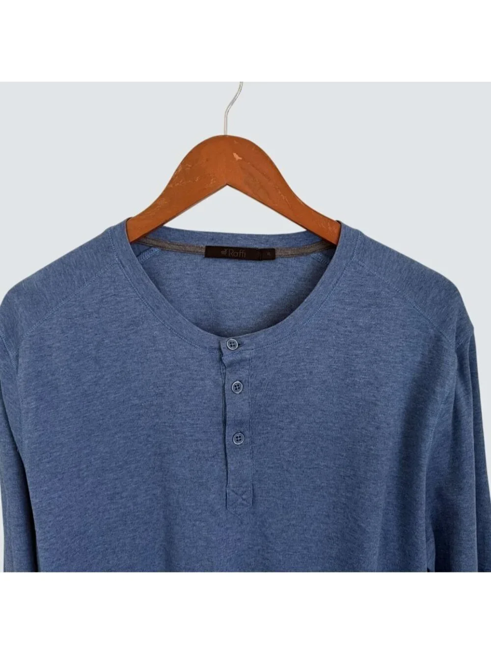 Raffi Mens Blue Long-Sleeve Cotton Henley Shirt XL Casual Lightweight Comfortabl